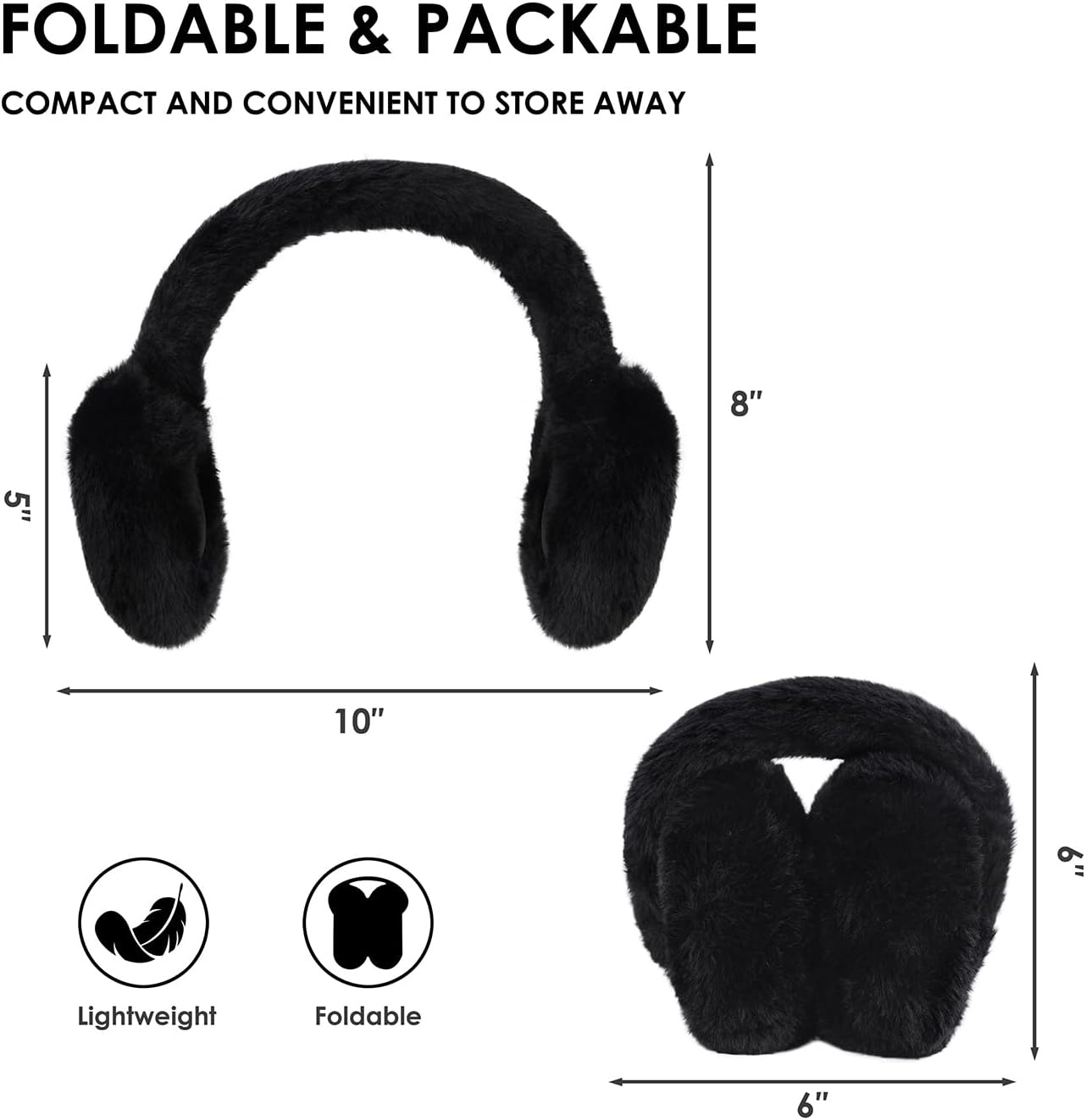 image:imageHDE Womens Fuzzy Faux Fur Earmuffs Cute Foldable Winter Ear Warmers with Rhinestone Charms Adjustable Outdoor Ear CoversBlack Star Charm