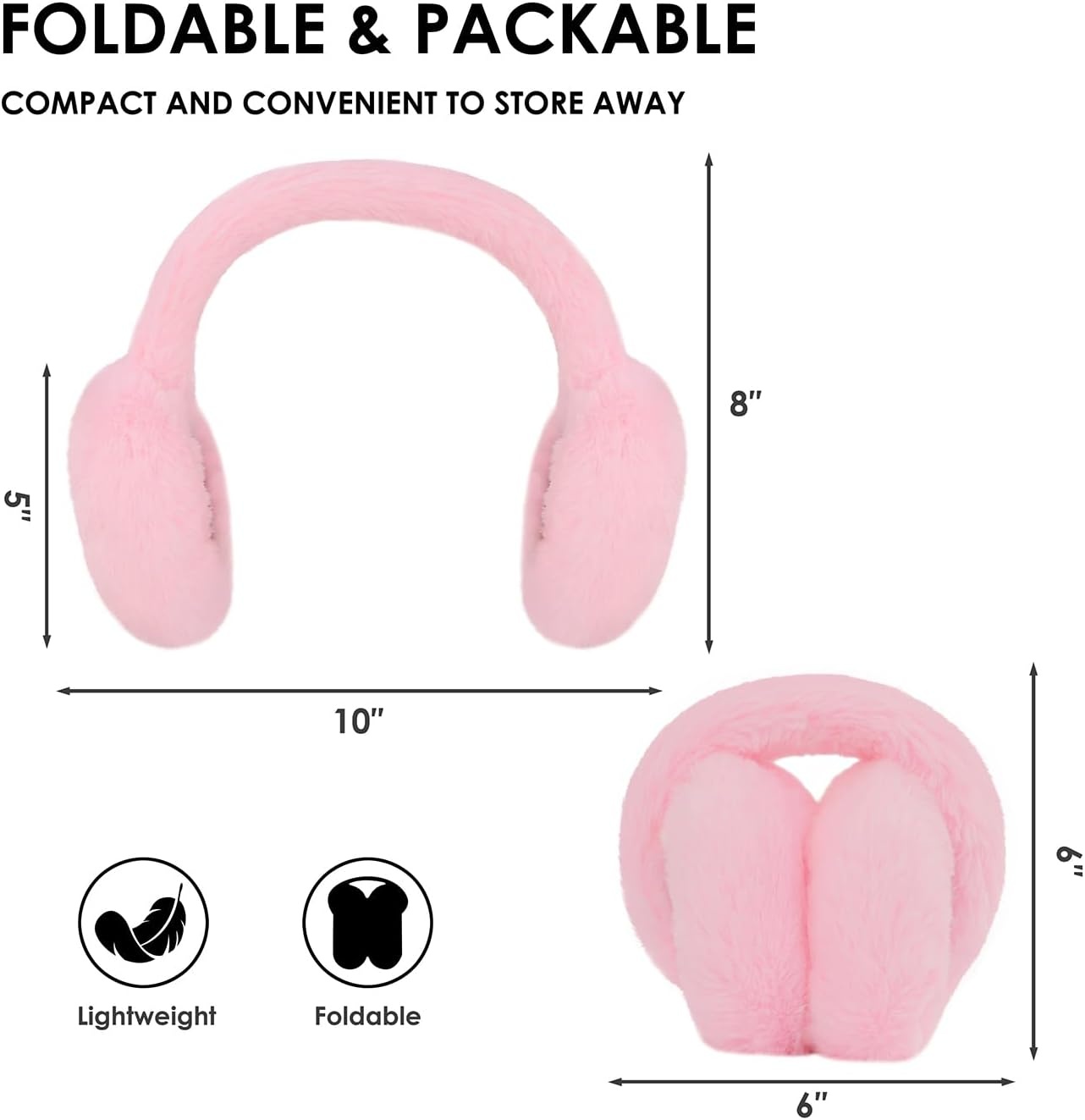 image:imageHDE Womens Fuzzy Faux Fur Earmuffs Cute Foldable Winter Ear Warmers with Rhinestone Charms Adjustable Outdoor Ear CoversLight Pink Heart Charm