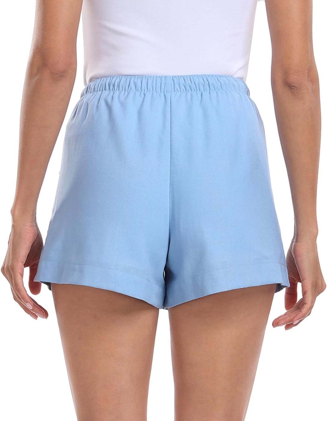 image:imageHDE Womens Linen Blend Drawstring Shorts High Waisted 4 Inseam Summer ShortsBlue