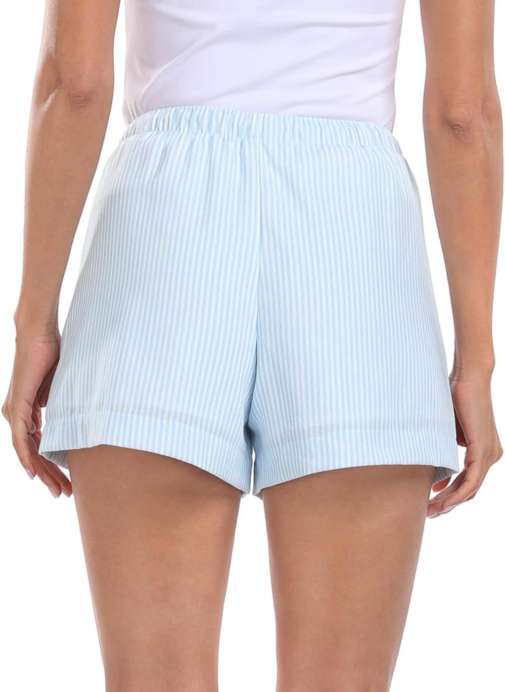 image:imageHDE Womens Linen Blend Drawstring Shorts High Waisted 4 Inseam Summer ShortsBlue and White Stripe