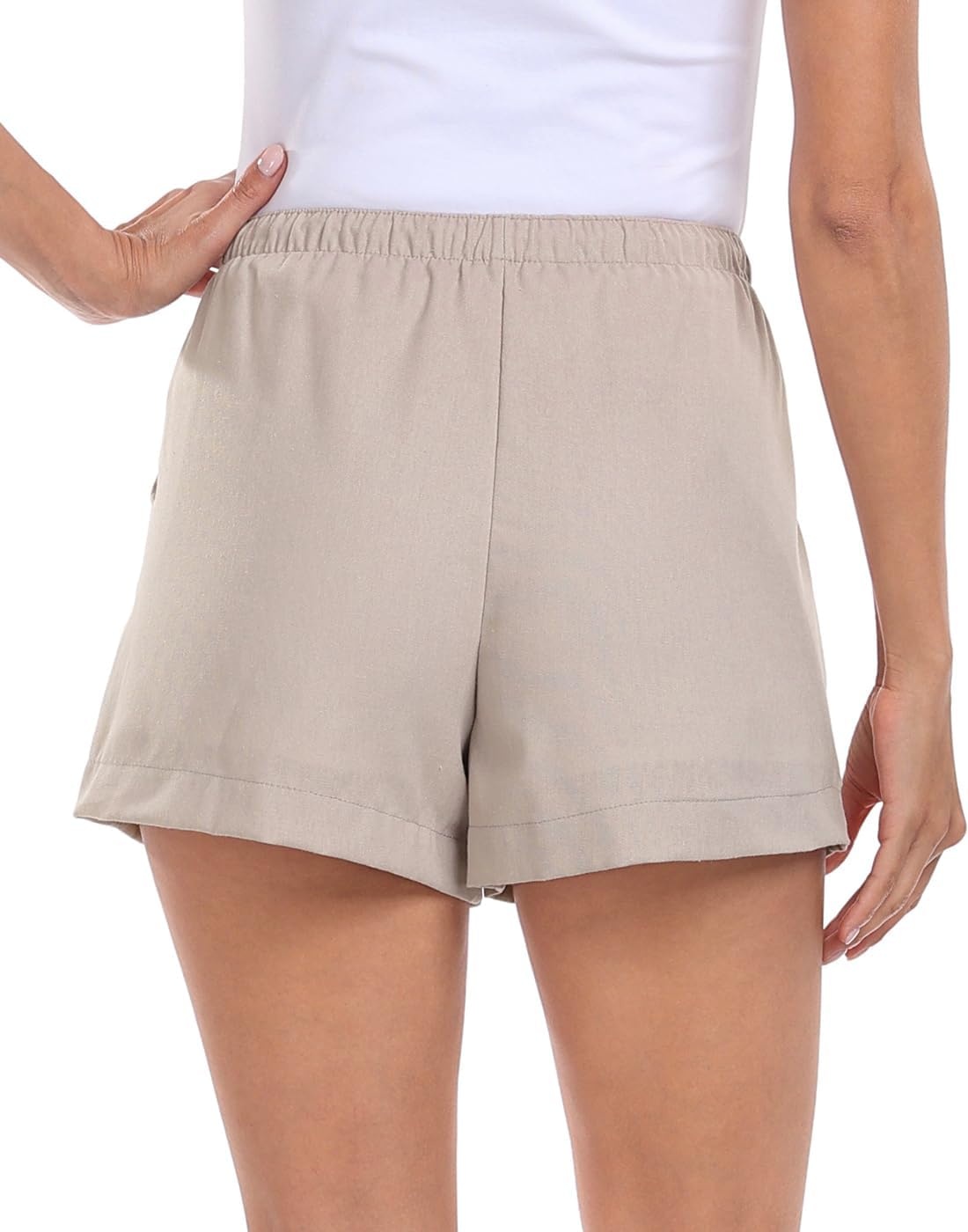 image:imageHDE Womens Linen Blend Drawstring Shorts High Waisted 4 Inseam Summer ShortsGray Beige