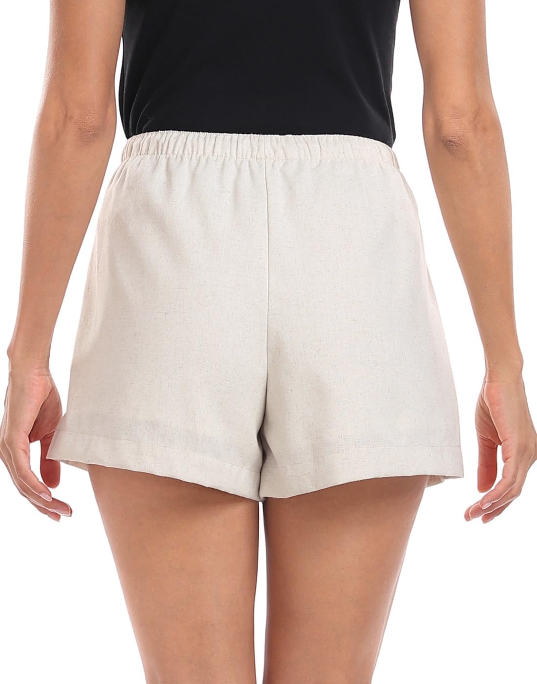 image:imageHDE Womens Linen Blend Drawstring Shorts High Waisted 4 Inseam Summer ShortsKhaki Sand