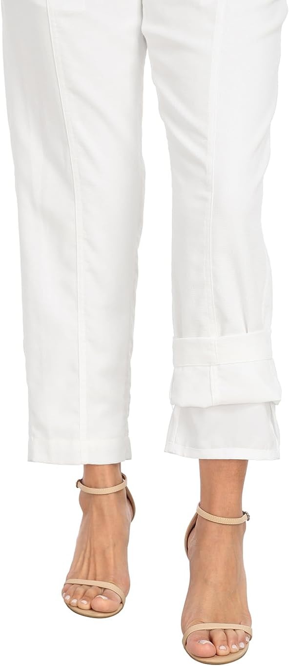 image:imageHDE Womens Linen Blend Pull On Pants Summer Drawstring Ankle Pant with PocketsWhite