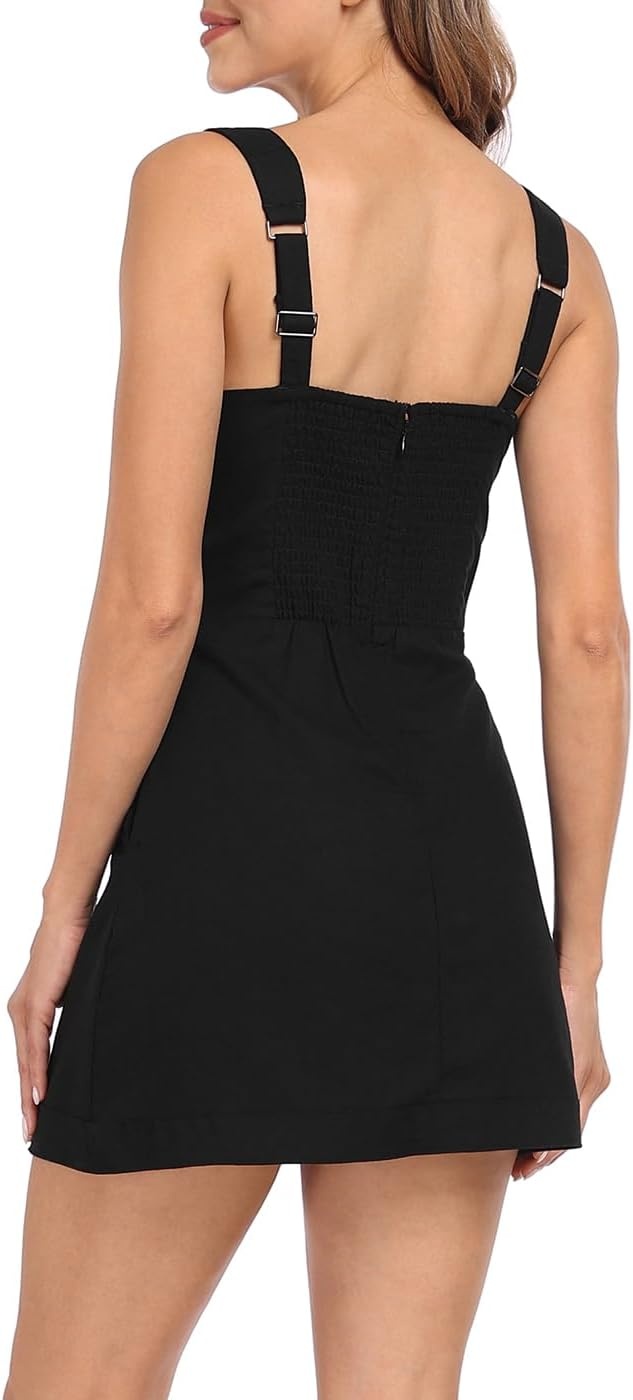 image:imageHDE Womens Linen Mini Dress Sundress Sleeveless Summer Dresses with PocketsBlack