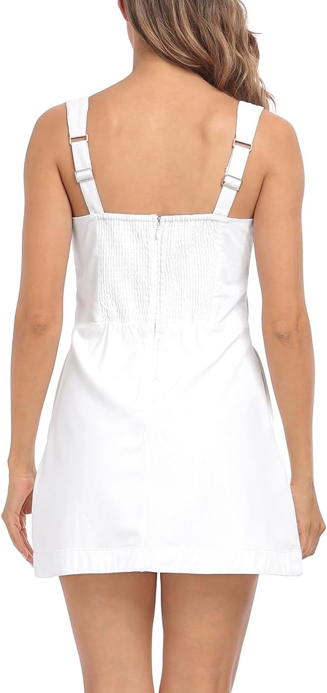 image:imageHDE Womens Linen Mini Dress Sundress Sleeveless Summer Dresses with PocketsWhite