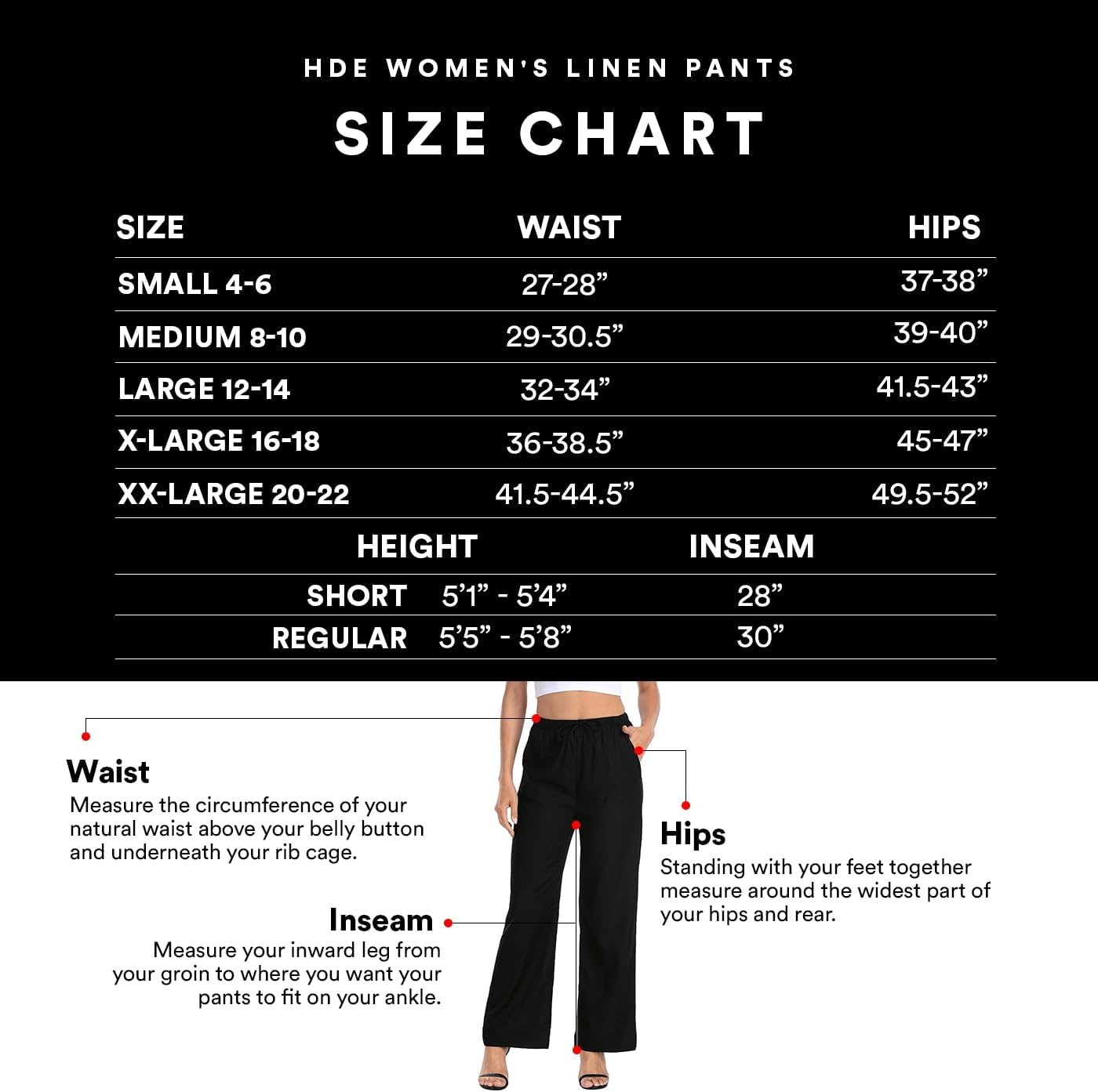 image:imageHDE Womens Linen Pull On Drawstring Pants High Waist Wide Leg Palazzo Beach Trouser Flowy Casual Summer Pants with PocketsBlack