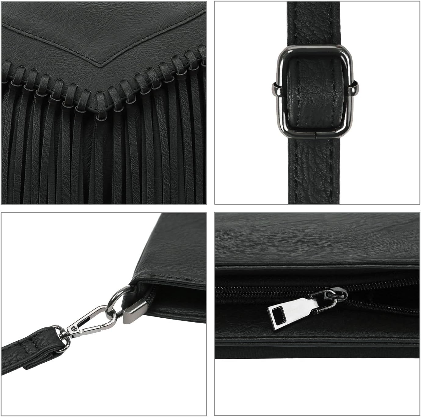 image:imageHDE Womens PU Leather Hobo Fringe Crossbody Tassel Purse Vintage Flap Envelope Handbag Western Sling Shoulder BagBlack