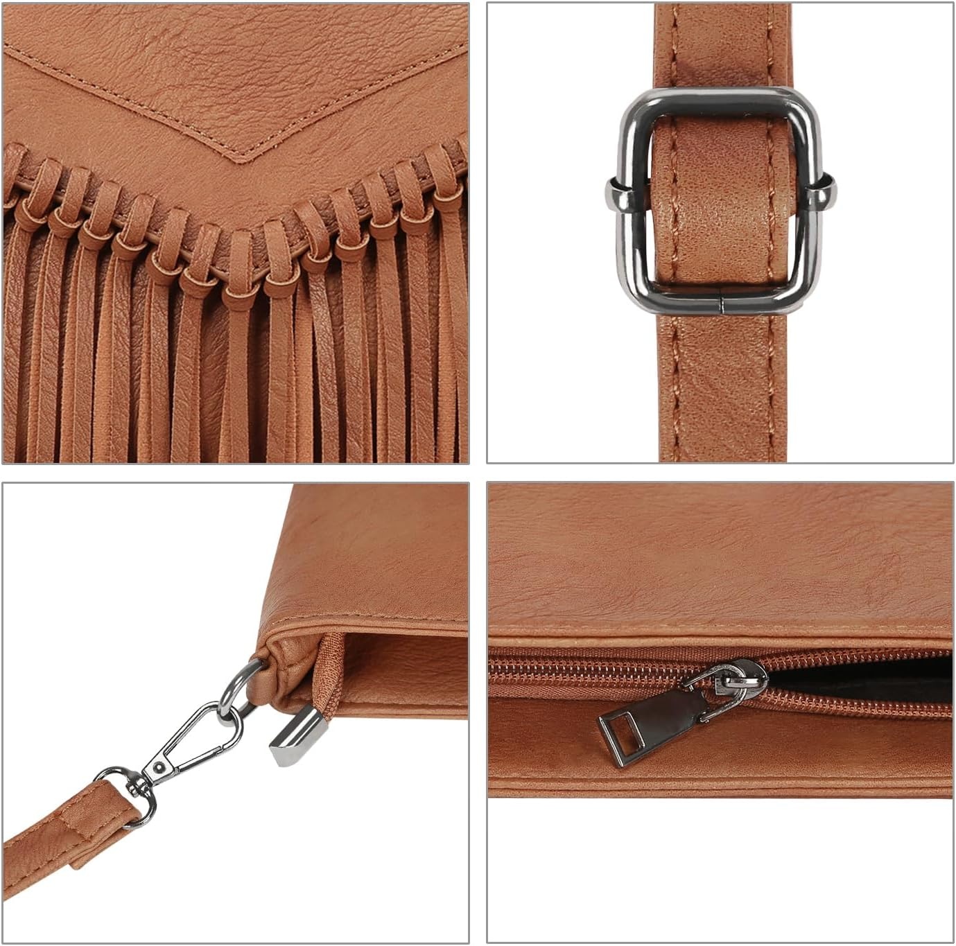 image:imageHDE Womens PU Leather Hobo Fringe Crossbody Tassel Purse Vintage Flap Envelope Handbag Western Sling Shoulder BagCaramel Brown