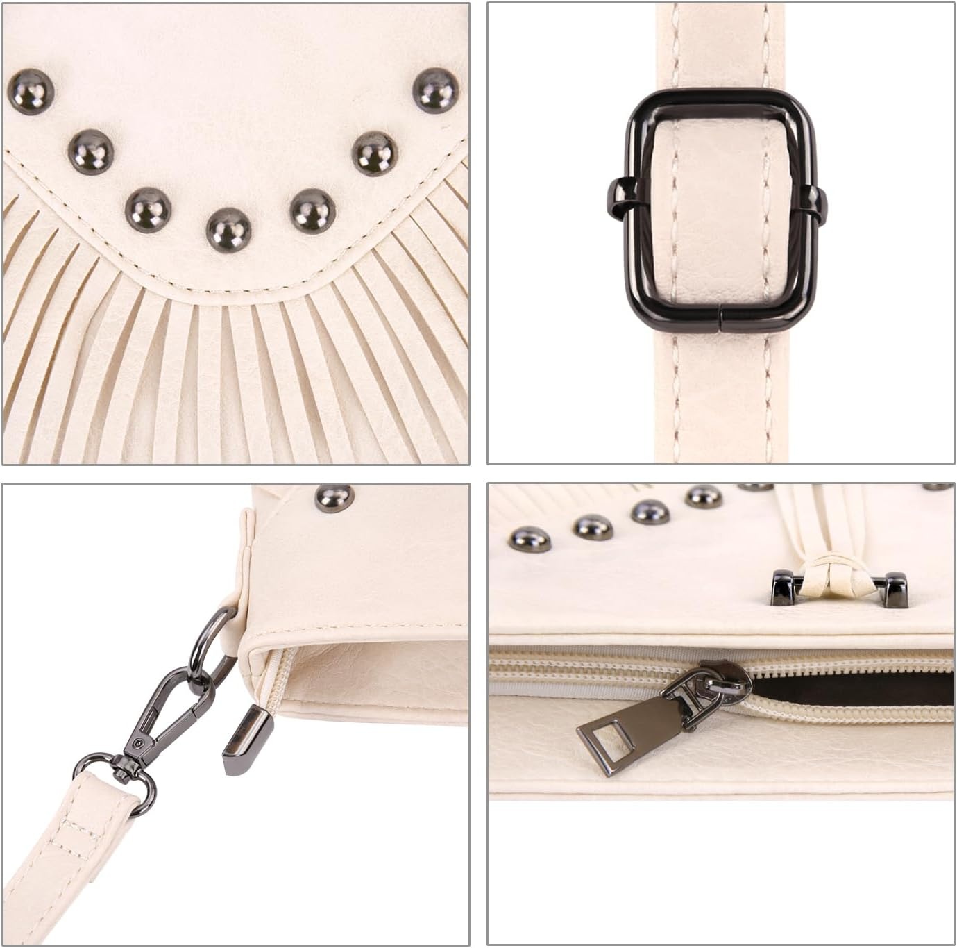 image:imageHDE Womens PU Leather Hobo Fringe Crossbody Tassel Purse Vintage Flap Envelope Handbag Western Sling Shoulder BagCream White