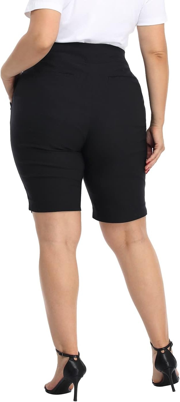 image:imageHDE Womens Plus Size Bermuda Shorts Mid Rise 10 Inseam Shorts with PocketsBlack