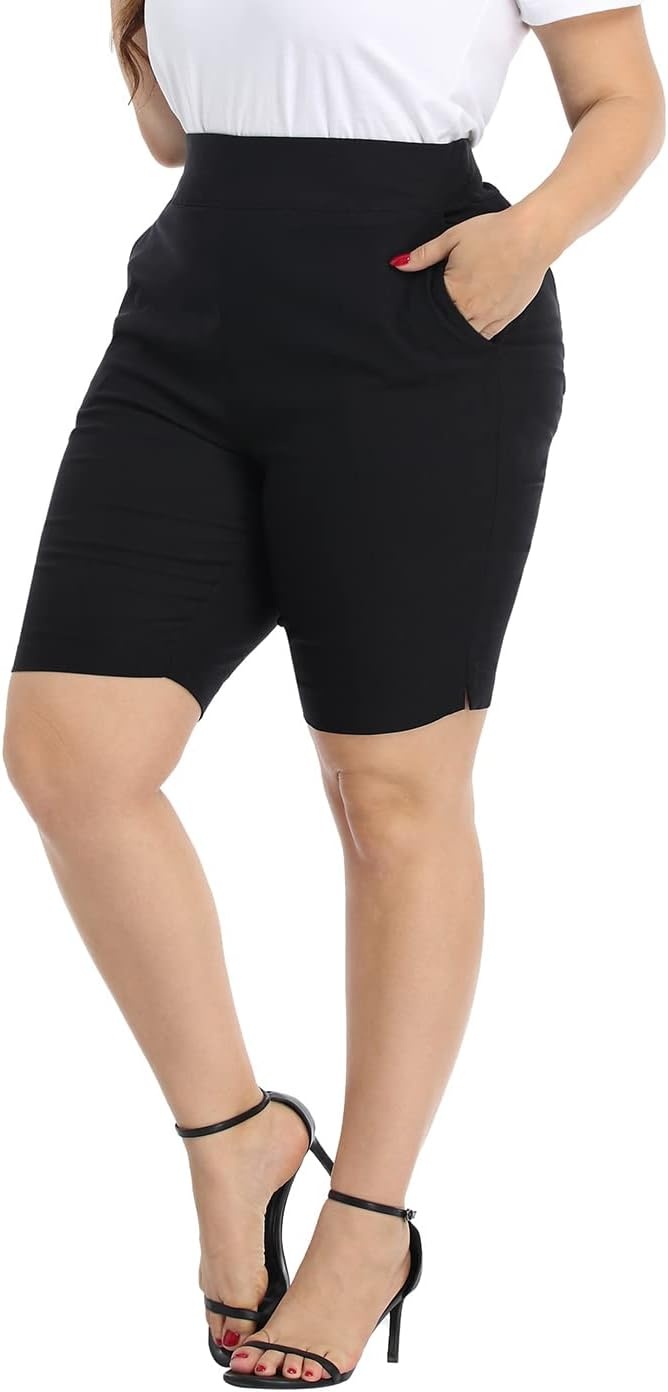image:imageHDE Womens Plus Size Bermuda Shorts Mid Rise 10 Inseam Shorts with PocketsBlack