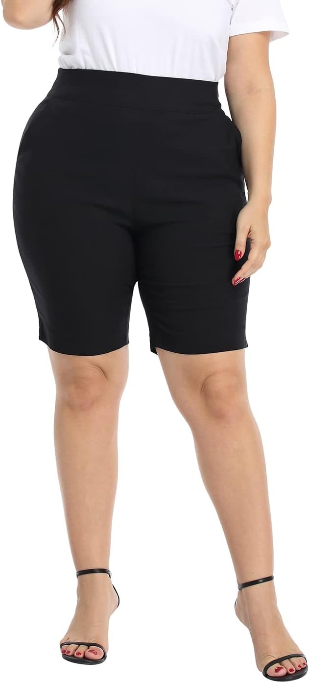 image:imageHDE Womens Plus Size Bermuda Shorts Mid Rise 10 Inseam Shorts with PocketsBlack