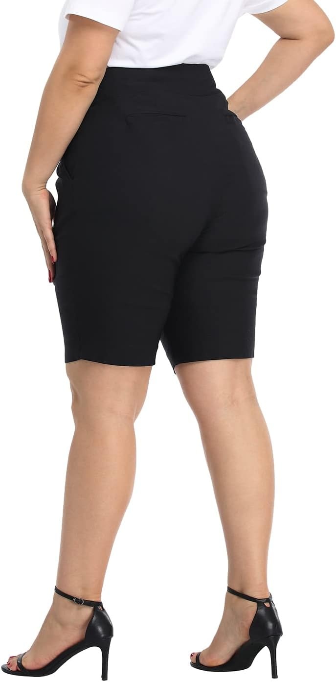 image:imageHDE Womens Plus Size Bermuda Shorts Mid Rise 10 Inseam Shorts with PocketsBlack
