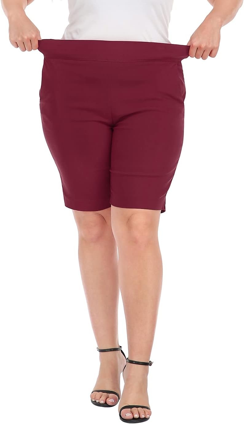 image:imageHDE Womens Plus Size Bermuda Shorts Mid Rise 10 Inseam Shorts with PocketsBurgundy