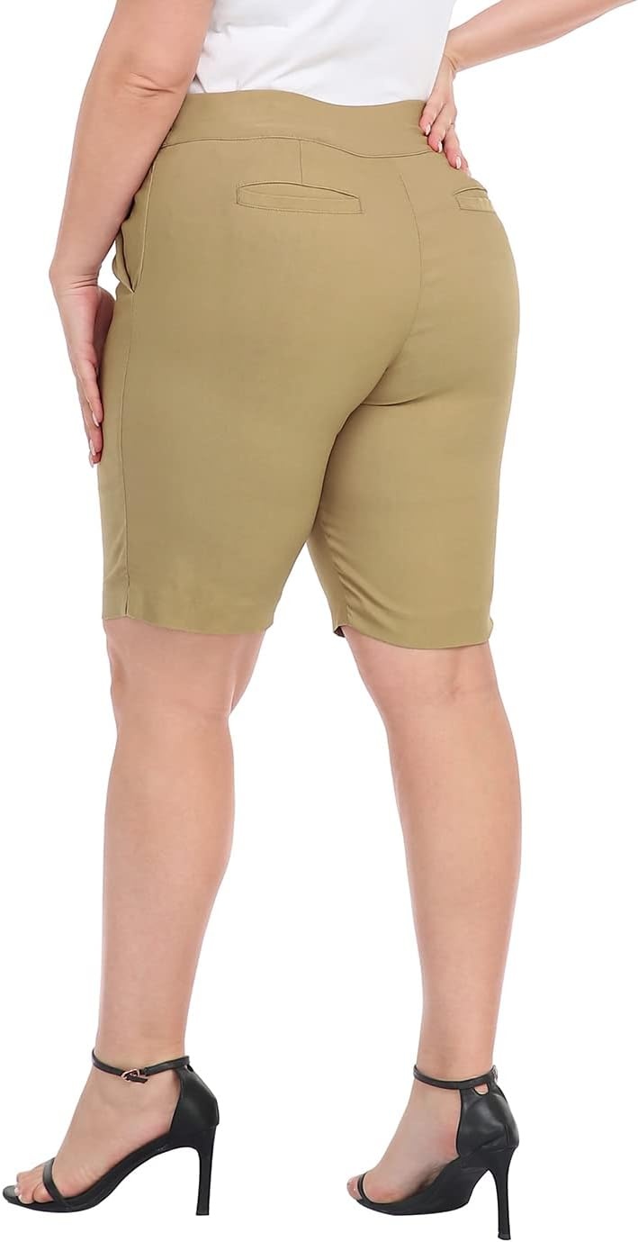 image:imageHDE Womens Plus Size Bermuda Shorts Mid Rise 10 Inseam Shorts with PocketsDark Khaki