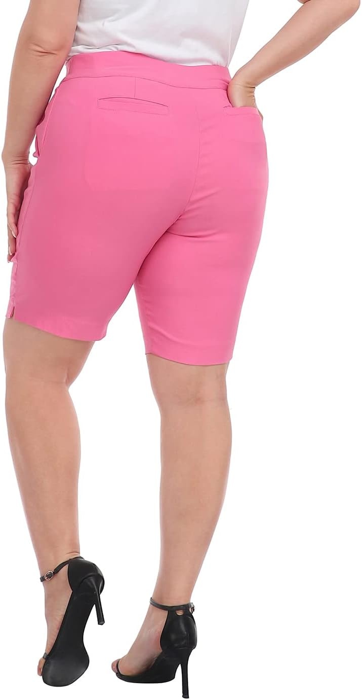 image:imageHDE Womens Plus Size Bermuda Shorts Mid Rise 10 Inseam Shorts with PocketsHot Pink