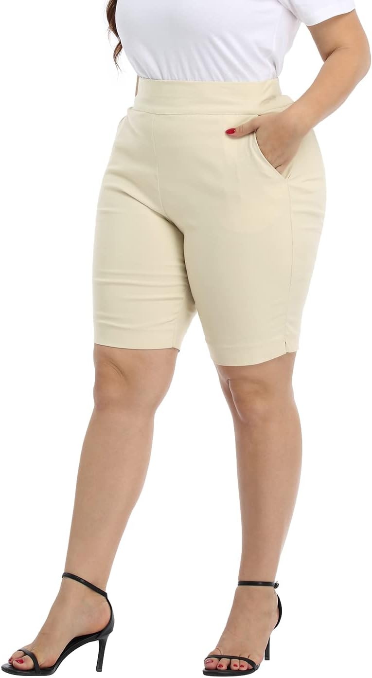 image:imageHDE Womens Plus Size Bermuda Shorts Mid Rise 10 Inseam Shorts with PocketsKhaki