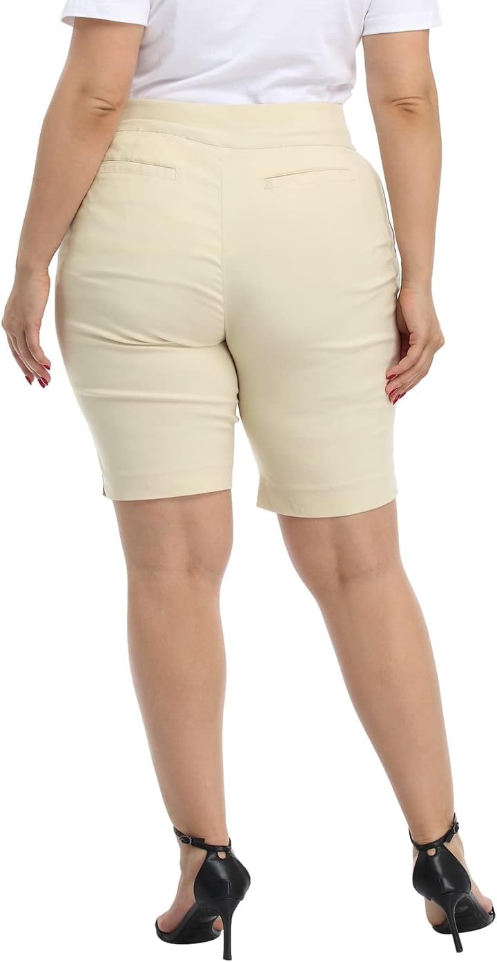 image:imageHDE Womens Plus Size Bermuda Shorts Mid Rise 10 Inseam Shorts with PocketsKhaki