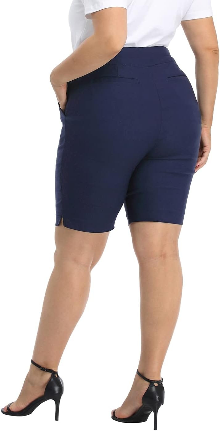 image:imageHDE Womens Plus Size Bermuda Shorts Mid Rise 10 Inseam Shorts with PocketsNavy