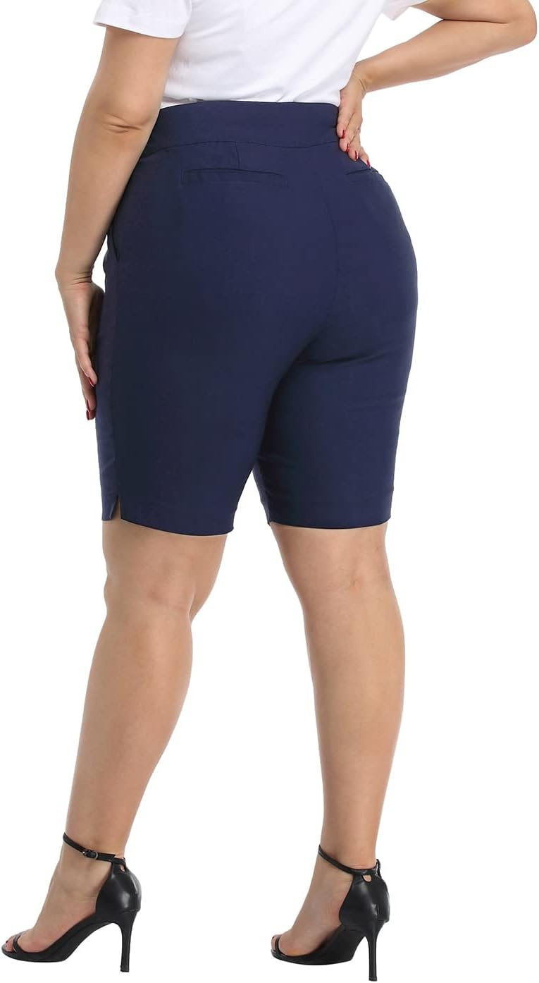 image:imageHDE Womens Plus Size Bermuda Shorts Mid Rise 10 Inseam Shorts with PocketsNavy