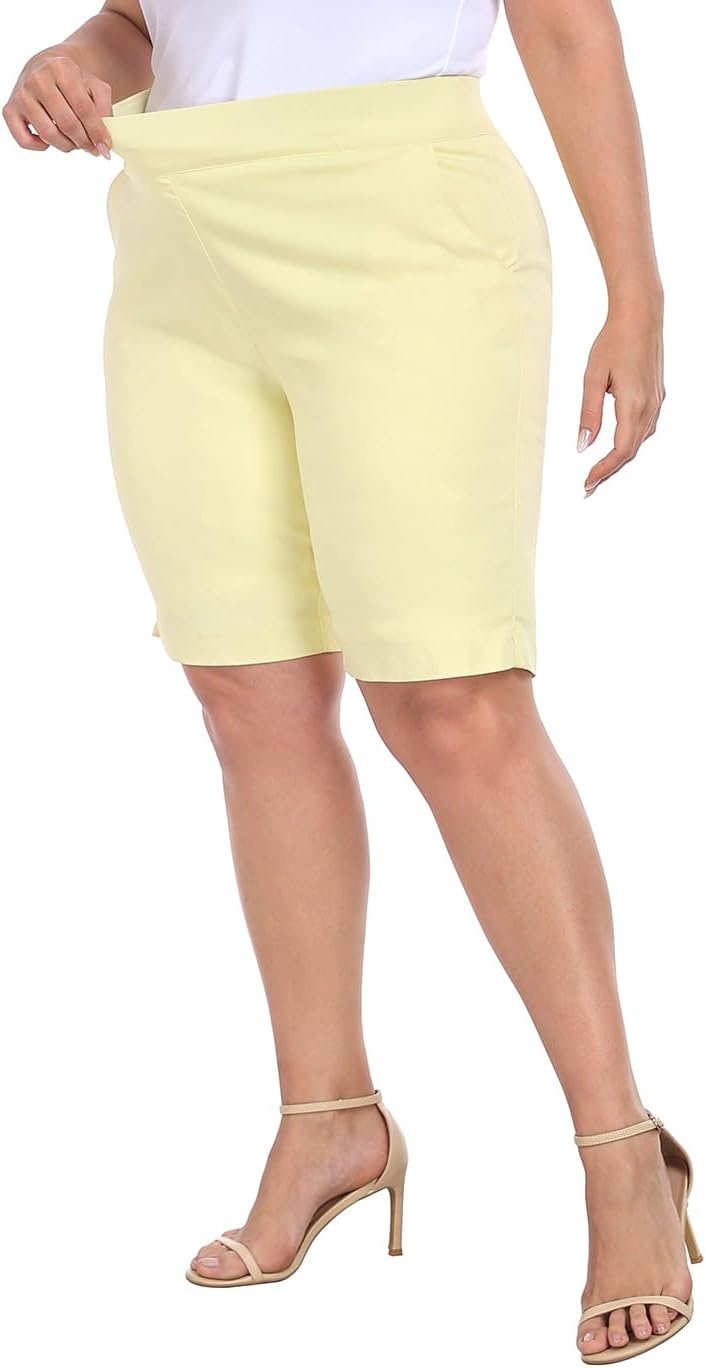 image:imageHDE Womens Plus Size Bermuda Shorts Mid Rise 10 Inseam Shorts with PocketsPale Yellow