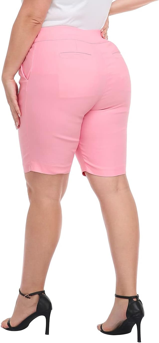 image:imageHDE Womens Plus Size Bermuda Shorts Mid Rise 10 Inseam Shorts with PocketsPink