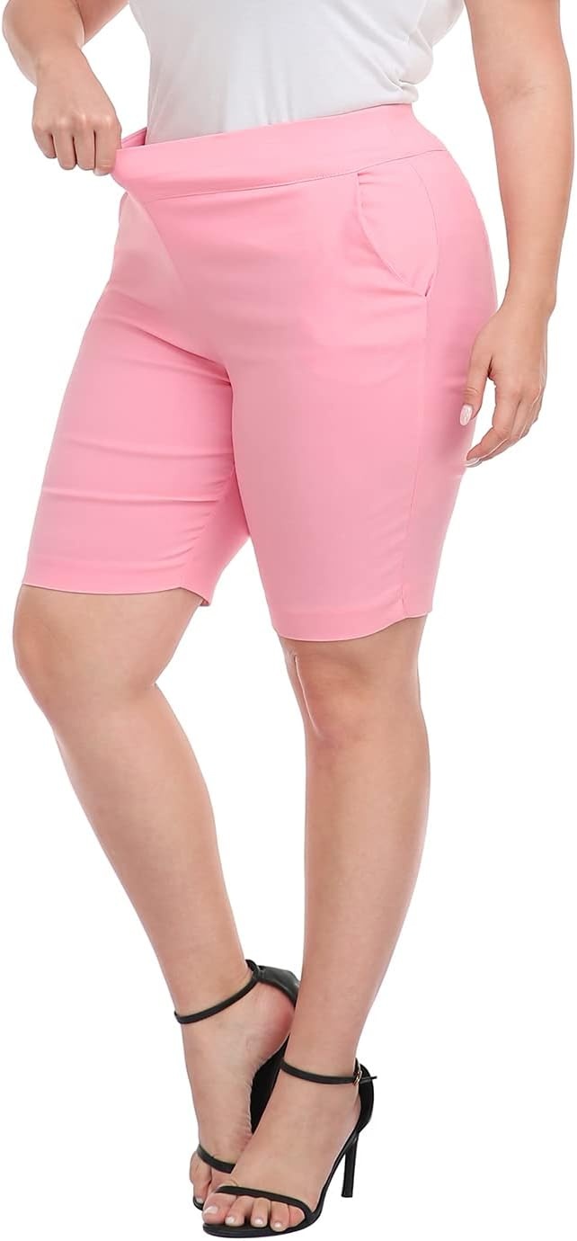 image:imageHDE Womens Plus Size Bermuda Shorts Mid Rise 10 Inseam Shorts with PocketsPink