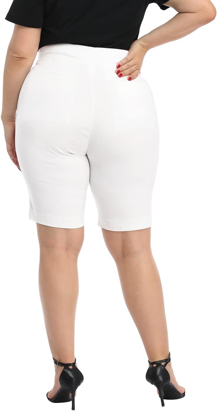 image:imageHDE Womens Plus Size Bermuda Shorts Mid Rise 10 Inseam Shorts with PocketsWhite