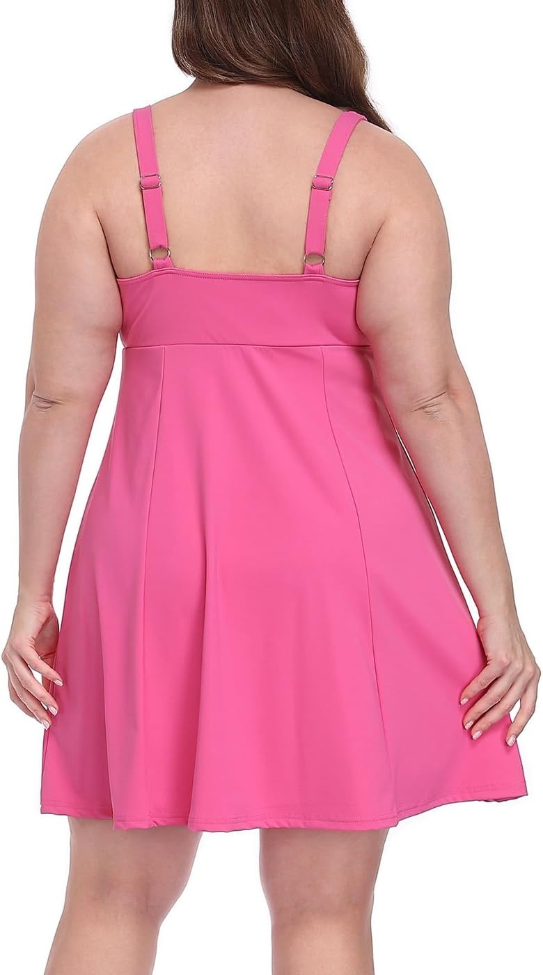 image:imageHDE Womens Plus Size Easy Quick Slip Tennis Dress Square Neck Workout Athletic Golf Active Dresses Builtin Shorts and BraHot Pink