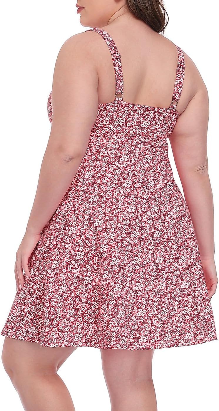 image:imageHDE Womens Plus Size Easy Quick Slip Tennis Dress Square Neck Workout Athletic Golf Active Dresses Builtin Shorts and BraStrawberry Floral