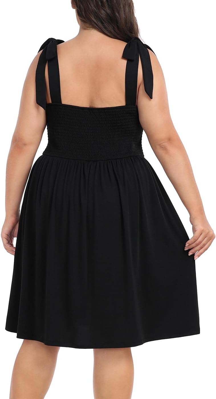 image:imageHDE Womens Plus Size Romper Dress with Built in Shorts amp Pockets Tie Strap DressBlack