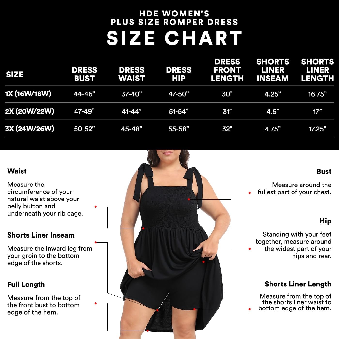 image:imageHDE Womens Plus Size Romper Dress with Built in Shorts amp Pockets Tie Strap DressBlack