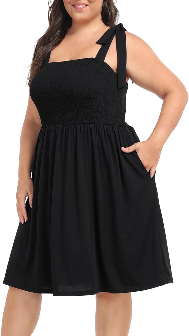 image:imageHDE Womens Plus Size Romper Dress with Built in Shorts amp Pockets Tie Strap DressBlack