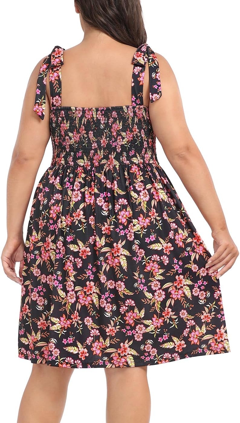 image:imageHDE Womens Plus Size Romper Dress with Built in Shorts amp Pockets Tie Strap DressBlack Boho Floral
