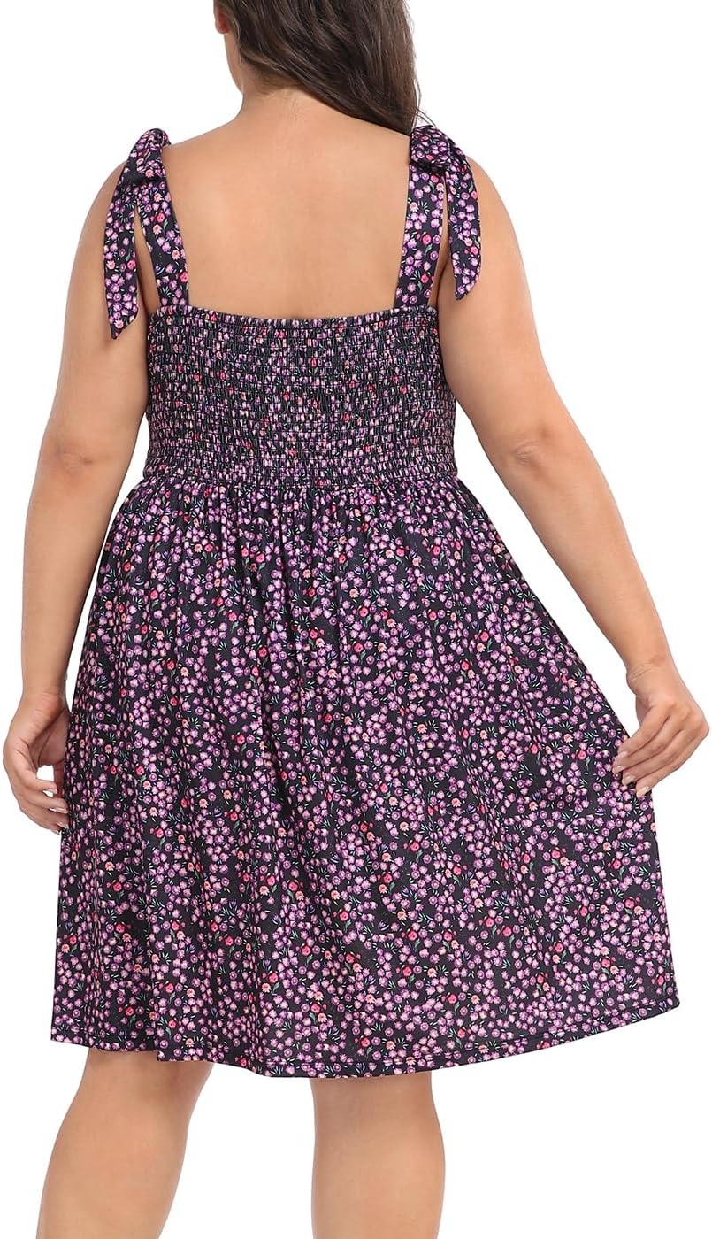 image:imageHDE Womens Plus Size Romper Dress with Built in Shorts amp Pockets Tie Strap DressBlack Watercolor Floral