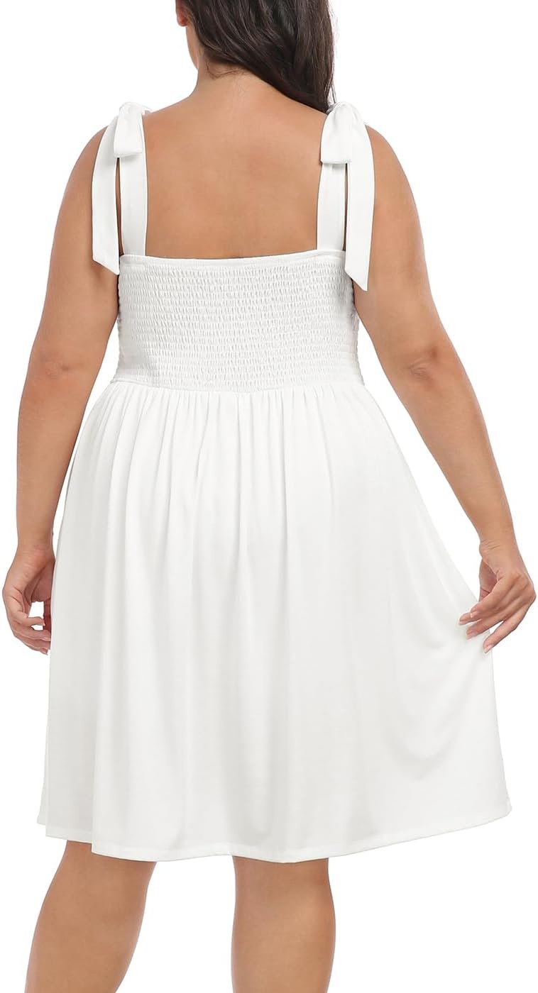 image:imageHDE Womens Plus Size Romper Dress with Built in Shorts amp Pockets Tie Strap DressWhite