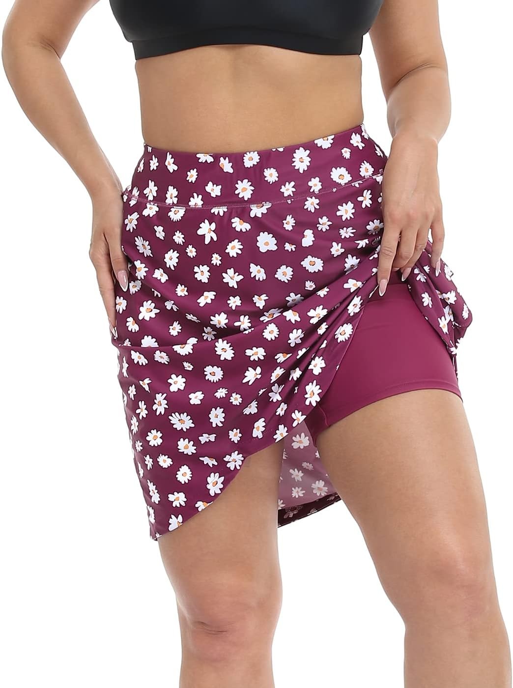 image:imageHDE Womens Plus Size Skort Skirt with Bike Shorts Active Golf Swim Skirt PocketsBurgundy Daisy