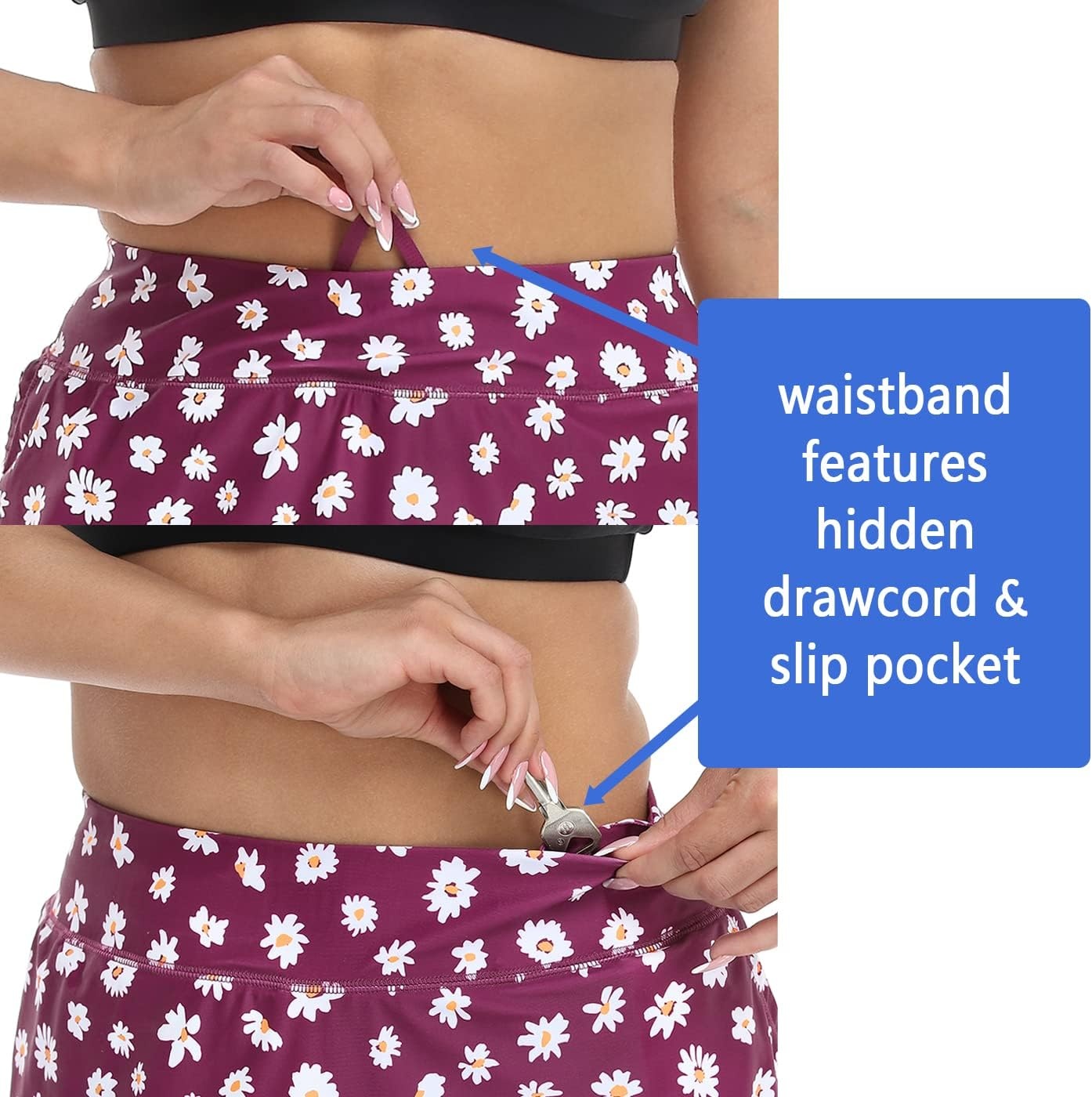 image:imageHDE Womens Plus Size Skort Skirt with Bike Shorts Active Golf Swim Skirt PocketsBurgundy Daisy