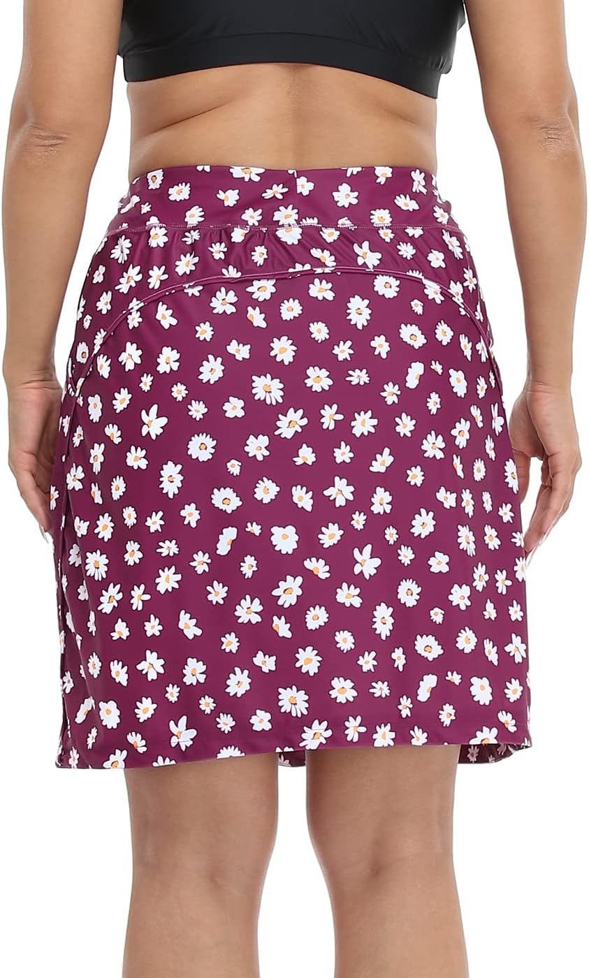image:imageHDE Womens Plus Size Skort Skirt with Bike Shorts Active Golf Swim Skirt PocketsBurgundy Daisy