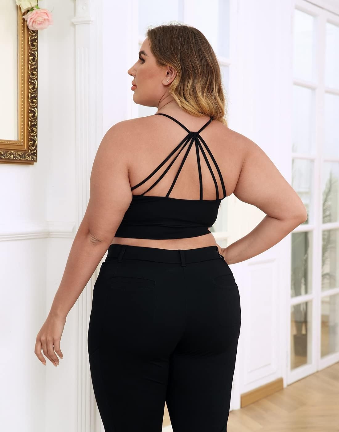 image:imageHDE Womens Plus Size Spaghetti Strap Cami Bralette Bustier Crop TopBlack