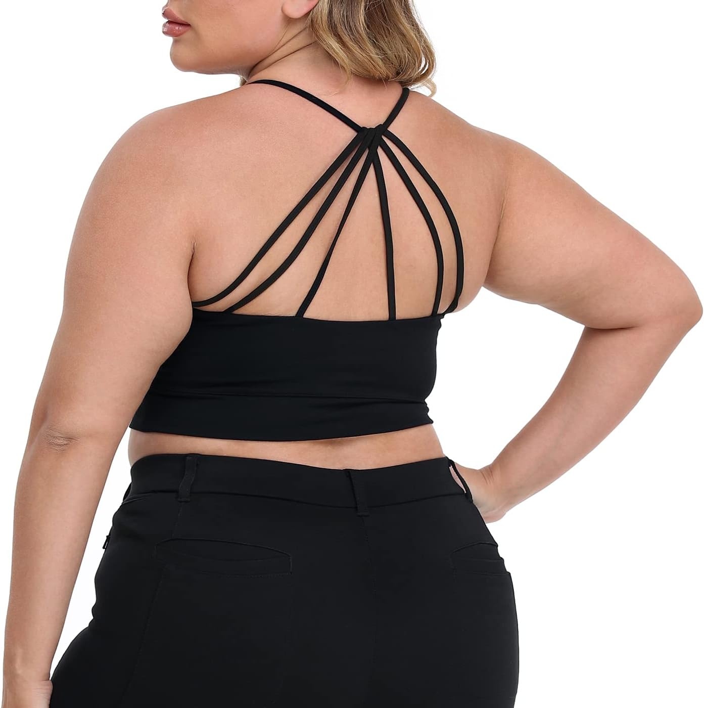 image:imageHDE Womens Plus Size Spaghetti Strap Cami Bralette Bustier Crop TopBlack