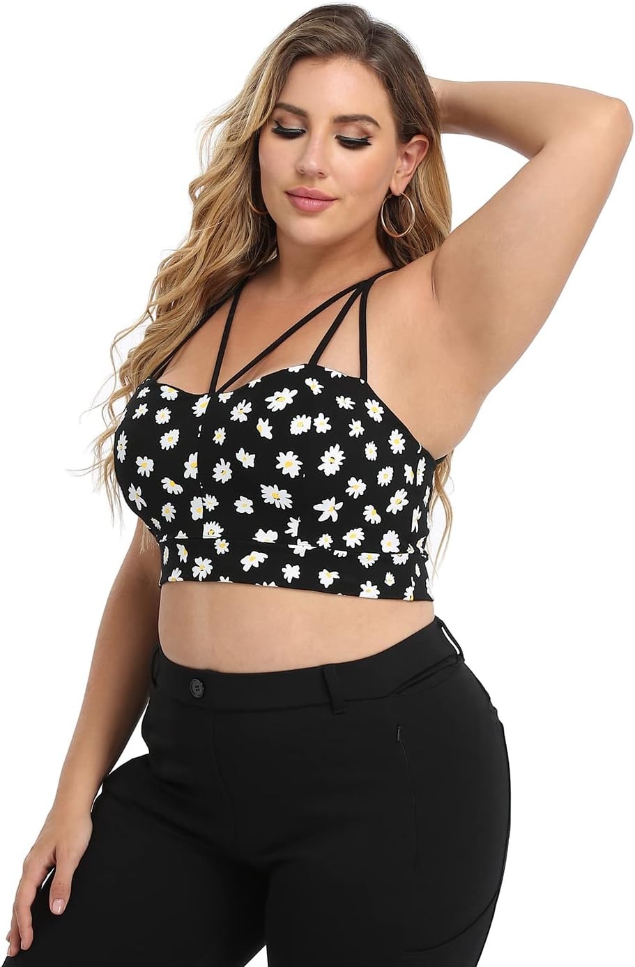 image:imageHDE Womens Plus Size Spaghetti Strap Cami Bralette Bustier Crop TopDaisy