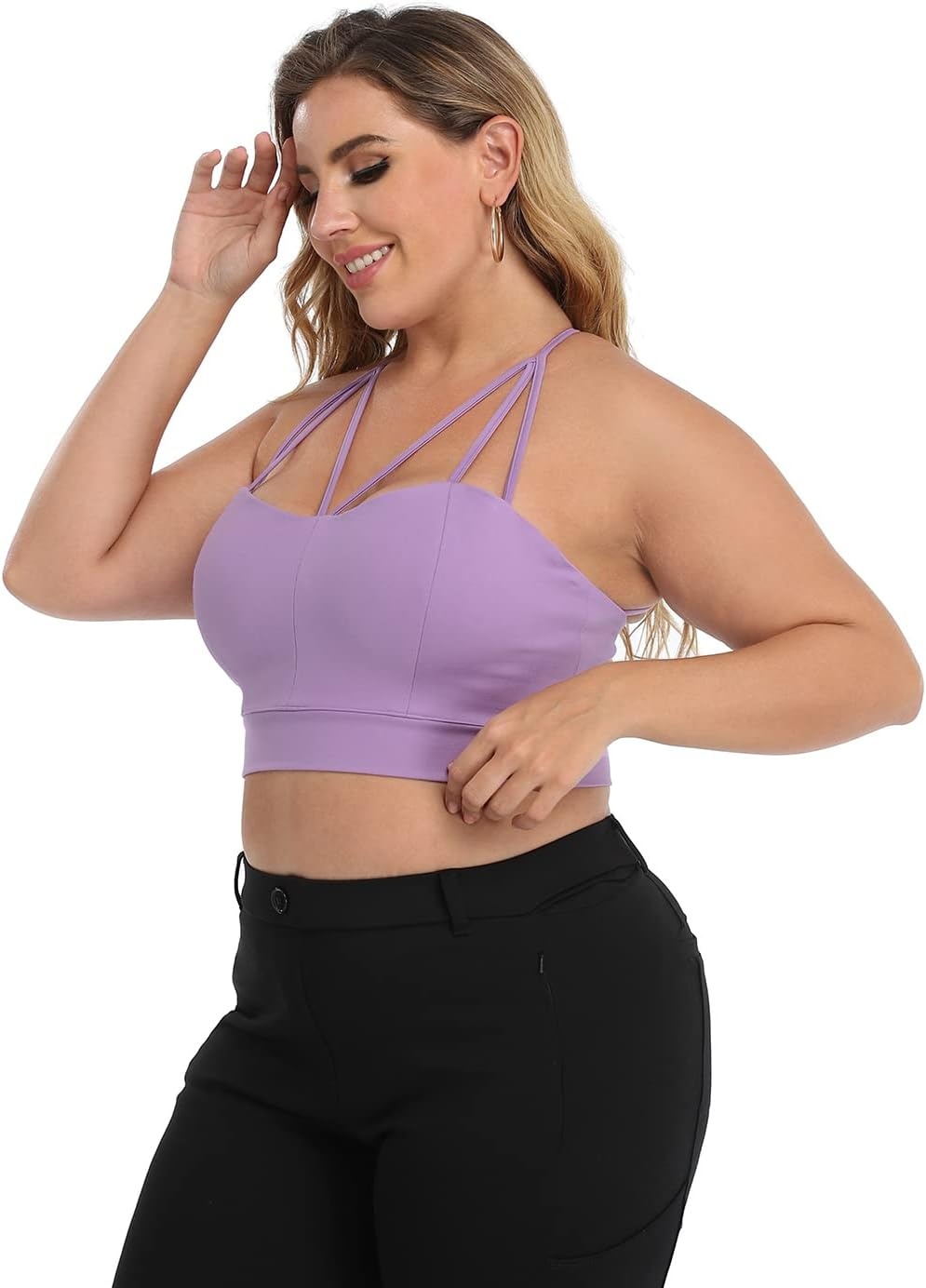 image:imageHDE Womens Plus Size Spaghetti Strap Cami Bralette Bustier Crop TopLilac