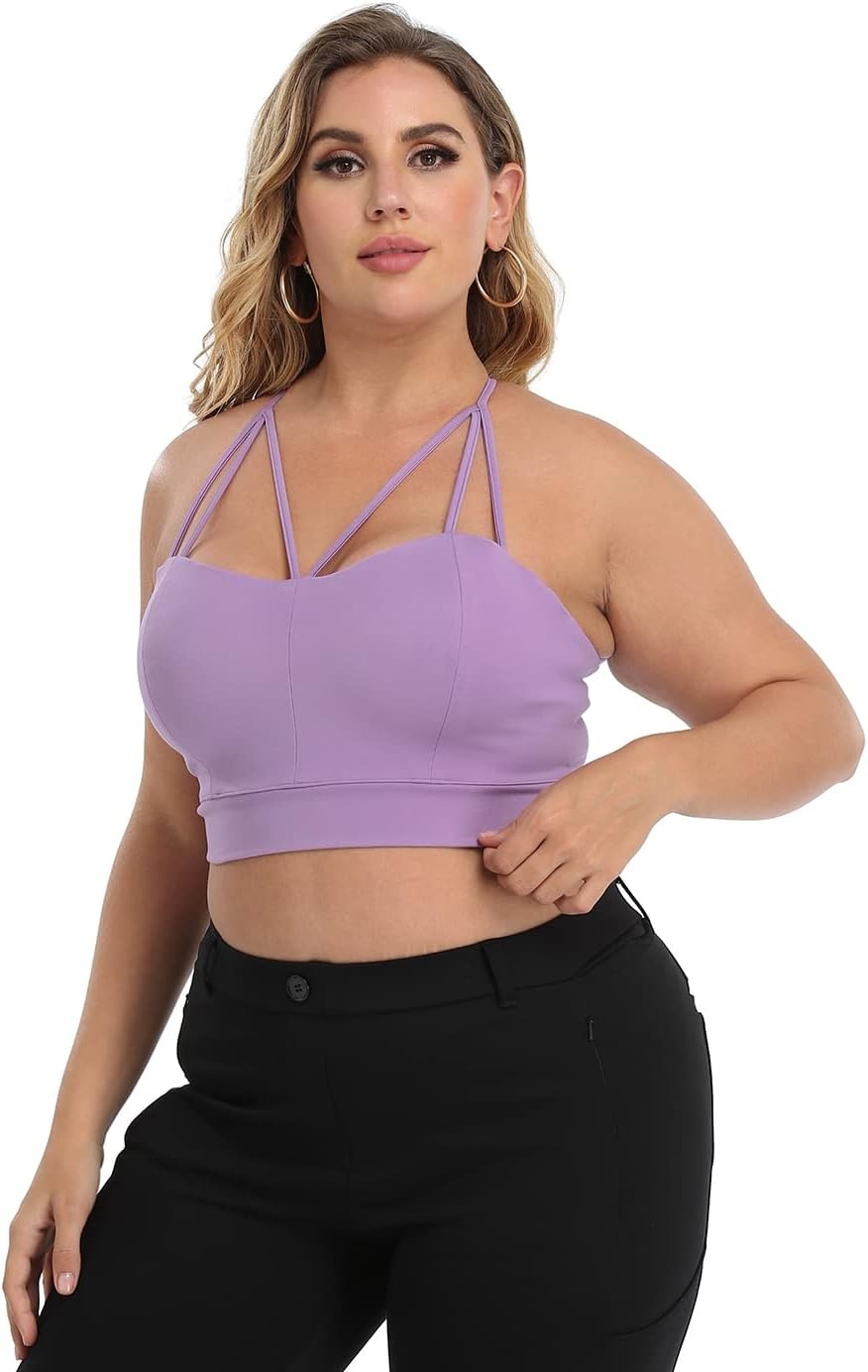 image:imageHDE Womens Plus Size Spaghetti Strap Cami Bralette Bustier Crop TopLilac