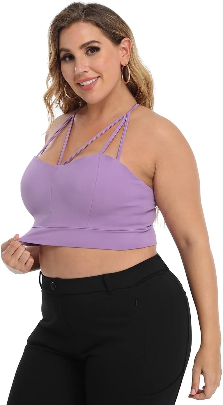 image:imageHDE Womens Plus Size Spaghetti Strap Cami Bralette Bustier Crop TopLilac