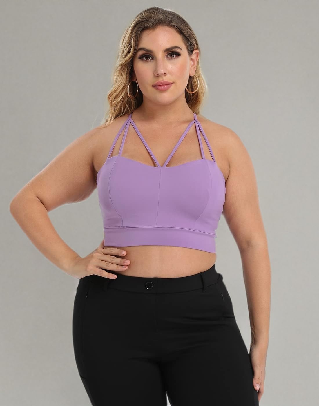 image:imageHDE Womens Plus Size Spaghetti Strap Cami Bralette Bustier Crop TopLilac