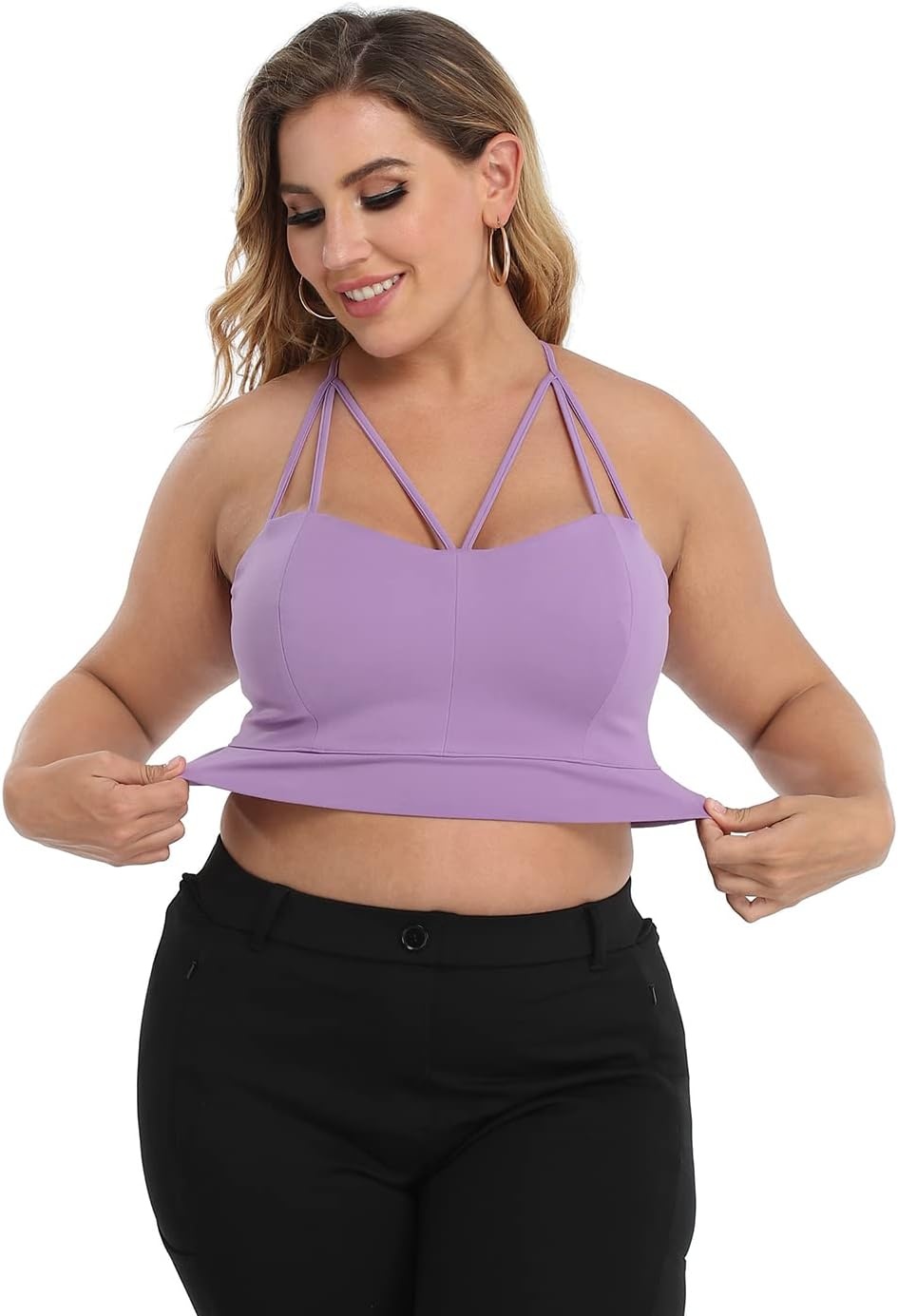image:imageHDE Womens Plus Size Spaghetti Strap Cami Bralette Bustier Crop TopLilac