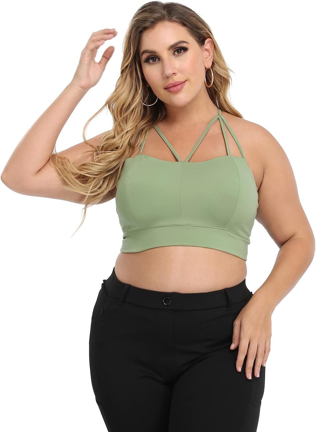 image:imageHDE Womens Plus Size Spaghetti Strap Cami Bralette Bustier Crop TopSage Green
