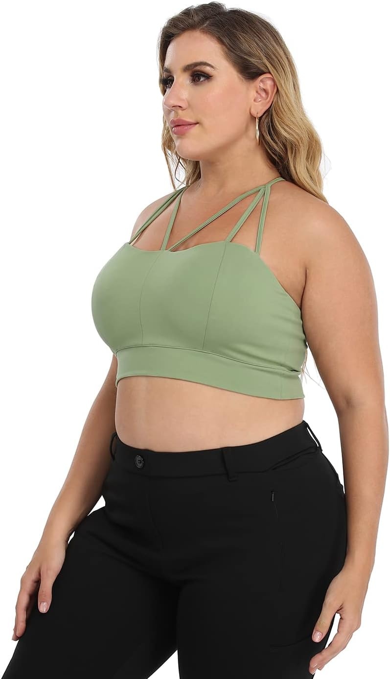 image:imageHDE Womens Plus Size Spaghetti Strap Cami Bralette Bustier Crop TopSage Green