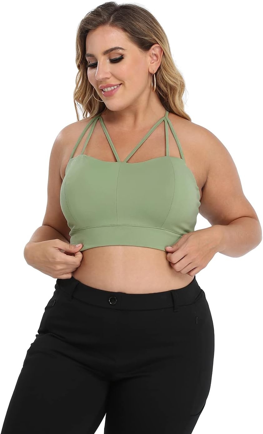 image:imageHDE Womens Plus Size Spaghetti Strap Cami Bralette Bustier Crop TopSage Green